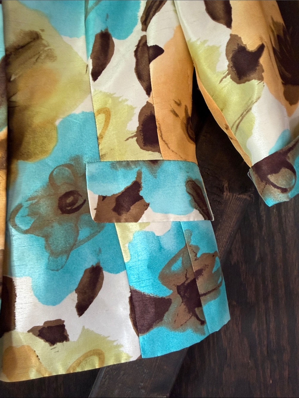 Kasper Yellow and Turquoise Floral Cropped Blazer - Size 8 - Picture 3 of 7